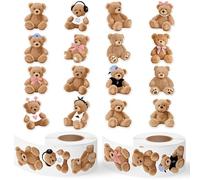 CNhoqc Realistic Teddy Bear Sticker Rolls, 1000pcs, 2 Rolls, 16 Designs