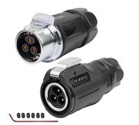 CNLINKO LP-20 3-Pin Industrial Circular Connector, IP68 Waterproof, Screw-Lock Cable Coupler, M20 Male & Female Pair for Automation & Control