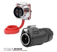CNLINKO LP-24 2-Pin Industrial Waterproof Connector - Secure Screw-in Design Circular Connector, IP68 Quick Plugging Aviation Connector, M24 Flange Socket with 4-Hole Panel