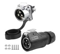 CNLINKO LP-28 3-Pin Industrial Waterproof Connector - Secure Screw-in Design Circular Connector, IP68 Quick Plugging Aviation Connector, M28 Flange Socket with 4-Hole Panel (Half Metal Model)