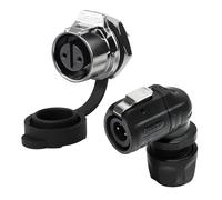 CNLINKO LP12 90° 2 Pin Circular Connector, IP68 Waterproof Quick Connect Right Angle Plug Panel Mount Single-Hole Socket, for Industrial Outdoor Equipment Electrical Aviation Connector