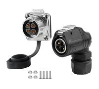 CNLINKO LP20 90° 4 Pin Cylindrical Connector, Waterproof Quick Connect Male Right Angle Plug Female 4-Hole Panel Mount Socket, Industrial Outdoor Equipment Electrical Circular Solder Assembly