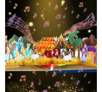 CNLITIHEKA 3D Christmas Cards with Nativity Scene, Pop Up Christmas Cards With Lights & Music, Religious Xmas, Includes Envelope.