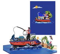 CNLITIHEKA Fishing Pop Up Cards, Pop Up Fathers Day Cards, 3D Popup Birthday Greeting Card, Happy Father's Day Card, Father's Anniversary Card Includes Envelope and Note Tag.