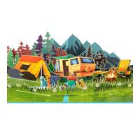 CNLITIHEKA Forest Camping Pop Up Card, Happy Birthday Camping Card, 3D Pop up Greeting Card, Retirement Card for Wife Husband Mom Dad Daughter Son.