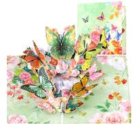CNLITIHEKA Green Butterfly Pop Up Card for Women, Pop Up Flower Greeting Card - Butterfly Theme, for Any Occasion, Mother's Day, Valentines Day, Birthday, Anniversary, Get Well, Includes Envelope.