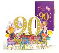 CNLITIHEKA Happy 90th Birthday Card for Mom Dad, Pop Up 90th Birthday Card for Wife Husband Grandma Grandpa, 90th Birthday Card for Women Men, with Note and Envelope.