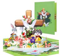 CNLITIHEKA Happy Easter Cards Pop Up, Easter Pop Up Card, Religious Easter Cards, Easter Bunny Card, 3D Easter Greeting Cards, for Kids Family Friends, Includes Envelope.