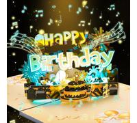 CNLITIHEKA Musical Black Gold Birthday Card, Music Pop Up Birthday Cards, 3D Light and Music Happy Birthday Greeting Cards for Men.