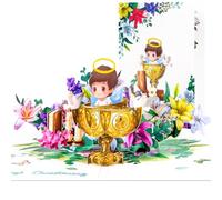 CNLITIHEKA Religious Baptism Pop Up Card for Boys, Christening Pop Up Greeting Card Baby, with Fowers, Doves, Chalice, Includes Envelope.
