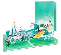 CNLITIHEKA Surfing Pop Up Birthday Cards, 3D Happy Birthday Card, Anniversary, Retirement, for Women, Men, Includes Envelope.