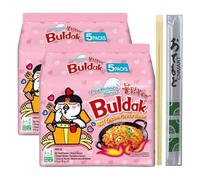 CNMART Korean Buldak Ramen Set - Carbonara Hot Chicken Spicy Stir Fried Ramyun Instant Noodle Halal (Pack of 10) with Chopsticks