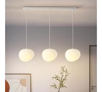 CNMKLM Modern Dining Table Pendant Light,Minimalist White Pebble Design Living Room Hanging Lamp,Cream Style Dining Room Pendant Lamp, E27 Base,3-Lights Kitchen Island Chandelier(B)