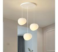 CNMKLM Modern Dining Table Pendant Light,Minimalist White Pebble Design Living Room Hanging Lamp,Cream Style Dining Room Pendant Lamp, E27 Base,3-Lights Kitchen Island Chandelier(A)