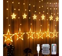 CNMTCCO Christmas Star Window Lights, 12 Stars 138 LED Curtain String Lights with 8 Flashing Modes Decoration for Wedding, Party, Wall, Christmas Decorations, Battery＆USB Powered (Warm White)