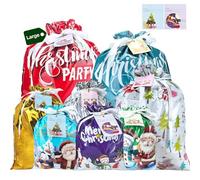 CNMTCCO Christmas Wrapping Gift Bags Large, 16Pcs Christmas Drawstring Bags with 30Pcs Tags, Large Medium Small Gift Bags, Xmas Bags for Presents for Xmas Birthday Holiday Party (Drawstring Style)