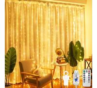 CNMTCCO Curtain Fairy Lights,200 LED 2 m x 2 m Curtain Lights Indoor,8 Modes LED Fairy Lights,Waterproof Hanging USB Light,for Bedroom,Garden,Party,Wedding,Christmas (Warm White)