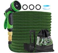 CNMTCCO Expandable Garden Hose Pipe, Flexible Hose Pipe with 10 Function Spray Nozzle, Latex-Core Leak-Proof Garden Water Hose with 1/2" 3/4" Solid Brass Fittings for Gardening＆Car Washing (50FT)
