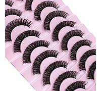 CNMTCCO False Eyelashes 10 Pairs Russian Strip Lashes Natural Fluffy Wispy D Curly Faux Mink Lashes Thick Short Soft Eyes Lash Reusable Fake Eyelashes (Densely)