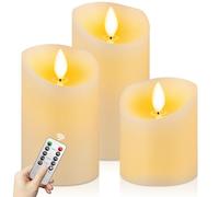 CNMTCCO Flameless LED Candle Set with Remote - 3pcs (10/12.5/15cm, Ø7.5cm) - Real Wax Flickering Candles - Battery Operated for Christmas, Wedding, Party & Home Decor