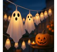 CNMTCCO Halloween Ghost String Lights with Remote, 10 LED Hanging Ghost Lights with Fabric, Battery Operated with 8 Modes, Halloween Window Decorations for Home, Party, Indoor Outdoor Use