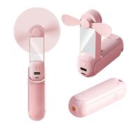 CNMTCCO Handheld Fan,5 In 1 Mini Portable Fan USB Rechargeable [13-20Working Hours]with Hanging Rope,Powerbank,Flashlight,Mirror and Mobile Phone Holder for Travel,Summer,Outdoor,Gifts for Women(Pink)