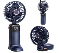 CNMTCCO Handheld Fan,Portable Mini Fan 3000 mAh Rechargeable with 5 Speeds,Quiet Foldable Desk Fan,Small Pocket Hand Fan with Base & Lanyard for Travel,Office,Home and Summer Essentials