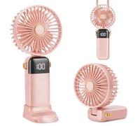 CNMTCCO Handheld Fan,Portable Mini Fan 3000 mAh Rechargeable with 5 Speeds,Quiet Foldable Desk Fan,Small Pocket Hand Fan with Base & Lanyard for Travel,Office,Home and Summer Essentials (Pink)