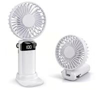 CNMTCCO Handheld Fan, Rechargeable Portable Fan with LED Display, 5 Speeds Mini Fan 90-Degree Foldable Hand Fan, USB Desk Fan for Home Office Bedroom Outdoor Travel (White)