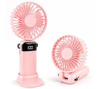 CNMTCCO Handheld Fan, Rechargeable Portable Fan with LED Display, 5 Speeds Mini Fan 90-Degree Foldable Hand Fan, USB Desk Fan for Home Office Bedroom Outdoor Travel (Pink)
