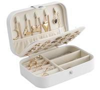 CNMTCCO Jewellery Box Small Travel Jewelry Organiser Storage Case for Necklace Rings Bracelets Earrings Premium Faux PU Leather Jewellery Gift Box Girls Women (White)