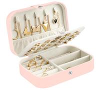 CNMTCCO Jewellery Box Small Travel Jewelry Organiser Storage Case for Necklace Rings Bracelets Earrings Premium Faux PU Leather Jewellery Gift Box Girls Women (Pink)
