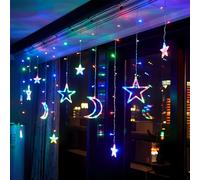 CNMTCCO Ramadan Window Light Decorations for Home, 138 LED Star Moon Curtain String Lights with 8 Flashing Modes for Party, Wall, Eid, Ramadan Decorations, Battery＆USB Powered (Multicolor)