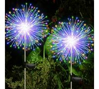 CNMTCCO Solar Lights Outdoor Garden 2 Pack,120 LED Firework Starburst Stake Lights, Upgraded Waterproof Solar Garden Lights with 8 Modes,for Patio and Parties (2, Colorful Fireworks lamp)