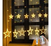 CNMTCCO Star Fairy Lights with Remote Control and USB, 120 LED Curtain Lights 3.5 x 1m with 12 Stars, Indoor Christmas Lights with Timer - Window Decoration for Christmas, Wedding, Party