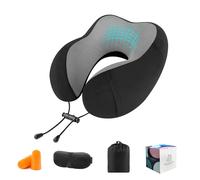CNMTCCO Travel Pillow - Comfortable Neck Pillow for Travel, Memory Foam Neck Pillow Head Support Soft Pillow for Sleeping Rest Airplane Car & Home Use, with Ear Plugs, Eye Mask & Carry Bag (Black)