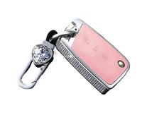 CNMVCJSAR Key Cover Case Car Key Remote Case Cover Holder Case Diamond Alloy For Golf 7 Mk7 For Seat Ibiza Leon FR 2 Altea Aztec For Octavia Car Key Shell(Pink with keychainA)