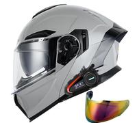 CNNGU Bluetooth Flip Up Helmet Motorcycle Helmet, Modular Bluetooth Helmets With Double Visor, DOT/ECE Approved Helmet, Anti-Fog, Intelligent Noise Cancellation