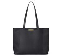Cnoles Women's Top-Handle Genuine Leather Tote Bag Large Capacity Handbag Simple Shoulder Bag with Zipper for School Work Leisure (Black)
