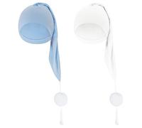 cnomg 2pcs Men's Night Sleeping Cap Pajama Cap Adjustable Sleeping Cap with Pom Ball and Tassel Men Women Daily Use Christmas, White, Lighht Blue