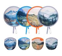 cnomg Folding Hand Fan Set of 4, Pop Up Round Foldable Fan with Storage Pouch, Compact Purse Fan for Wedding Church Concert, Portable Small Hand Fan