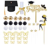 cnomg Graduation Cake Decorations Black Gold Graduation Cake Topper Decorations for 2026 High School College Senior Graduation Supplies