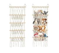 CnosDB Soft Toy Storage, Bohemian Style 4 Layers Stuffed Animal Storage with Seamless Nail Hooks and Wooden Clips for Playroom Bedroom