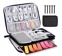 CNPOP Electronics Organizer, Travel Cable Organizer Bag, SD Card, Portable Double Layers Pouch Gift for Men Electronic Accessories Storage Case with 5 Reusable Cable Ties(Black)