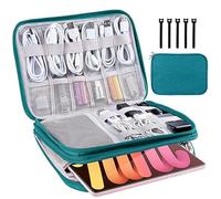 CNPOP Electronics Organizer,Travel Cable Organizer Bag,Water Resistant Double Layers Pouch for Cable,Cord,iPhone,iPad Mini,Gift for Men Electronic Accessories Storage Case with 5 Cable Ties,Green