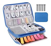 CNPOP Electronics Organizer - Travel Cable Organizer Bag, Water Resistant Double Layers Pouch for Cord, iPhone, iPad Mini - Gift for Men Electronic Accessories Storage Case with 5 Cable Ties, Blue