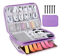 CNPOP Electronics Organizer - Travel Cable Organizer Bag, Water Resistant Double Layers Pouch for Cord, iPhone, iPad Mini - Gift for Men Electronic Accessories Storage Case with 5 Cable Ties, Purple