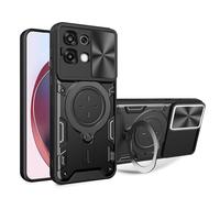 CNPUTAO Case for Oppo A6 Pro 5G with Sliding Camera Cover, Kickstand, TC+TPC Material,Shock-Proof Anti-Scratch Dual-Layer Phone Case, Black