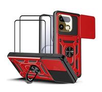 CNPUTAO for Realme 16 Pro Plus 5G Case with Slide Camera Cover and Stand Kickstand Ring with Tempered Glass Screen Protector [2 pieces],Military Grade Shockproof Protective Cover, Red