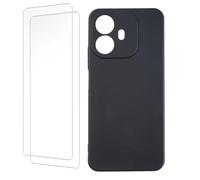 CNPUTAO Phone Case for TCL K70 4G / K70 Power with Full Camera Lens Cover, Matte TPU Shockproof, [with 2 Pack Tempered Glass Screen Protector] Anti-Scratch Slim Protective Bumper Cover - Black